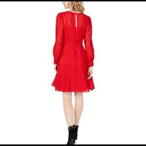 Calvin Klein Womens Red Illusion Long Sleeve Chiffon Cocktail Dress